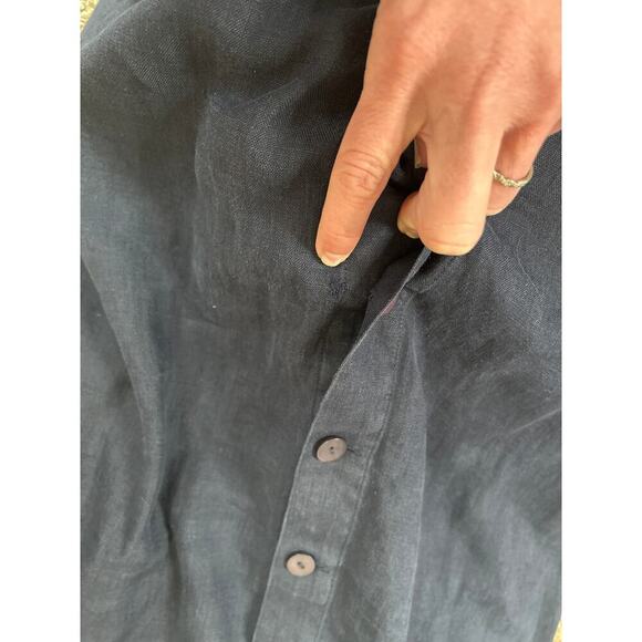 Spencer Tylar midi dress navy blue 100% Linen button up pockets SZ SM -flawed - Picture 11 of 11